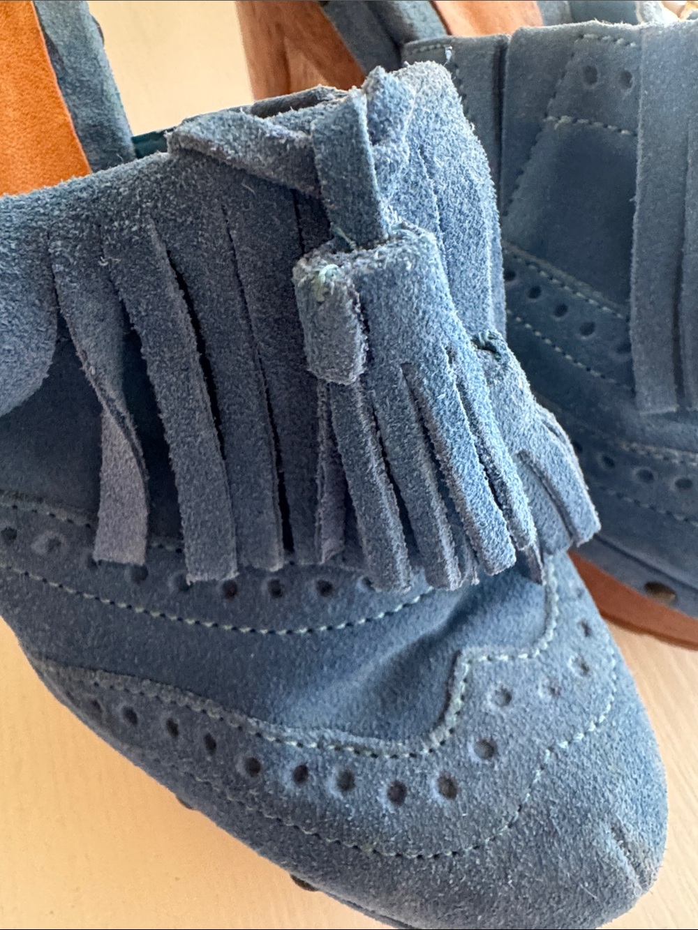 SCHUTZ Blue Suede Tassel Fringe Mules - Picture 7 of 7